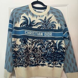 Dior Fantasy Palm Sweater in Blue and Cream